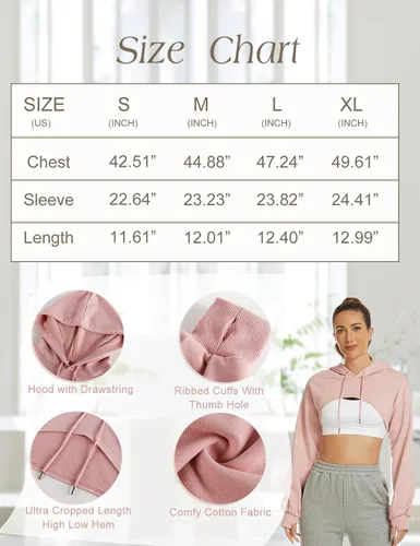 Vista 5 de Kissonic Sudaderas con capucha de manga larga para mujer, atléticas, recortadas, sudaderas casuales