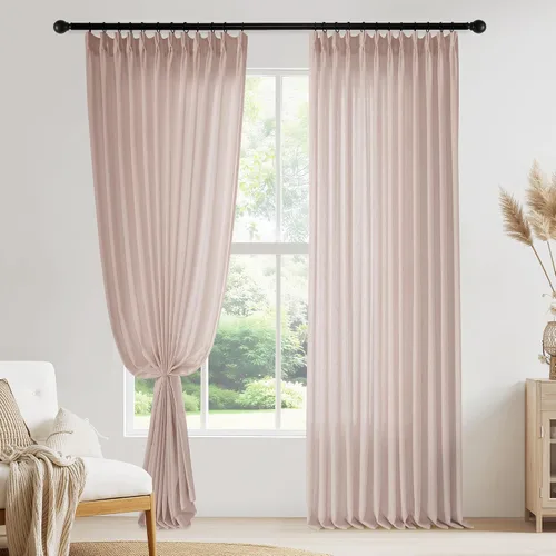 Vista 8 de PONY DANCE Cortinas plisadas de lino rosa de 96 pulgadas de largo para dormitorio, cortinas gruesas con pestaña trasera para sala de estar con 16