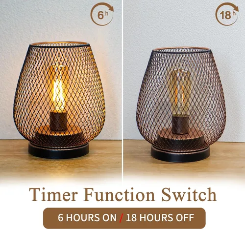 Vista 4 de JHY DESIGN Juego de 2 faroles LED de jaula de metal alimentados por batería, luz de acento inalámbrica con LED y temporizador de 6 horas, ideal