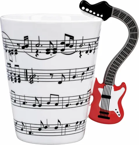 Vista 8 de Taza de guitarra acústica de 13.5 onzas, taza de té y café para guitarristas Mango de guitarra acústica 3D, diseño de personal de música, uso