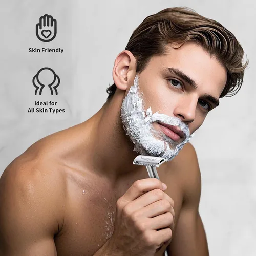 Vista 6 de Cuchillas de afeitar de seguridad de doble filo, 20 cuchillas de acero sueco platino de primera calidad para hombres y mujeres, cuchillas de afeitar