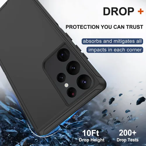 Vista 4 de Funda para Samsung Galaxy S22 Ultra con funda de clip para cinturón, 2 protectores de pantalla, protección de grado militar resistente, cuerpo Negro