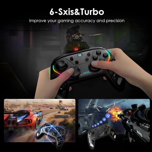 Vista 7 de BINBOK GEMINI Switch Controller, Wireless Switch Pro Controller for SwitchSwitch LiteSwitch OLED, Hall Effect Joystick Wireless RGB Remote Gamepad