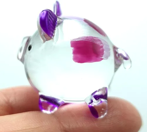 Vista 10 de Figuras pequeñas de cerdo en miniatura de animales soplados a mano, arte de vidrio coleccionable, decoración de regalo, V1 (flor azul)