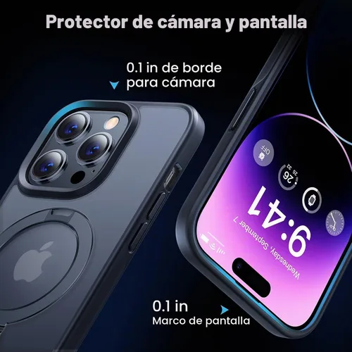 Vista 6 de CASEKOO- Funda para iPhone 15 Pro, c/soporte magnético invisible [protecc. militar contra caídas] [compatible c/MagSafe], a prueba de impactos, Negro