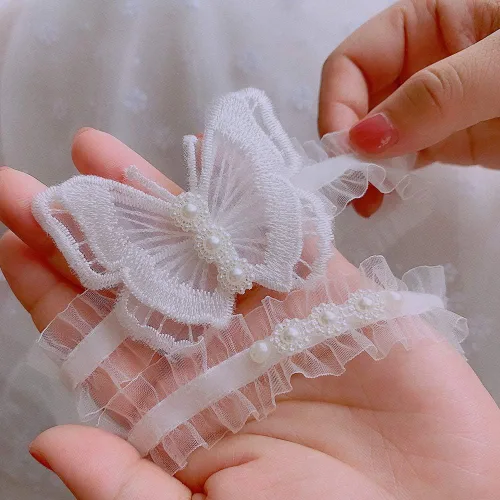 Vista 5 de Kathsofy Liguero de boda para novia de encaje con flores florales, talla única