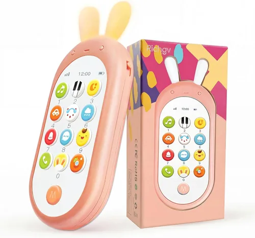 Vista 8 de Richgv Juguete para teléfono celular para bebé, juguetes de aprendizaje sensorial con 12 funciones, efectos de luz y múltiples sonidos, juguetes