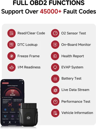 Vista 4 de Rocco OBD2 Escáner Bluetooth para iOS Android, herramienta de diagnóstico AI para reparación de automóviles, sin tarifa de suscripción, AutoVIN, más