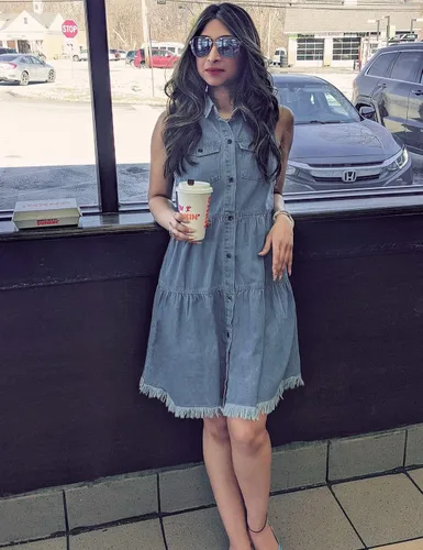 Vista 4 de luvamia Vestido de mezclilla corto con solapa sin mangas y botones para mujer