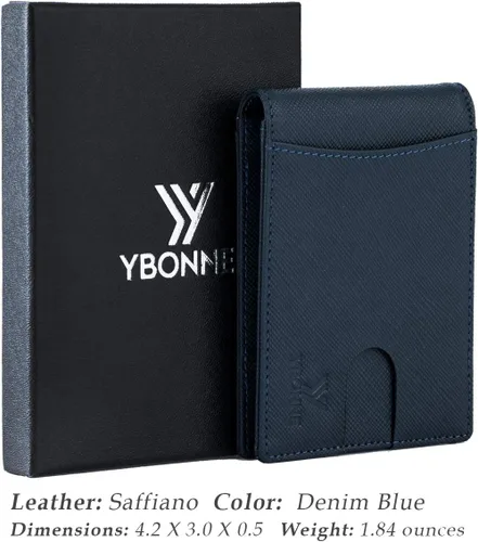 Vista 6 de Cartera plegable de bloqueo RFID compacta funcional para hombres, hecha del cuero genuino más fino