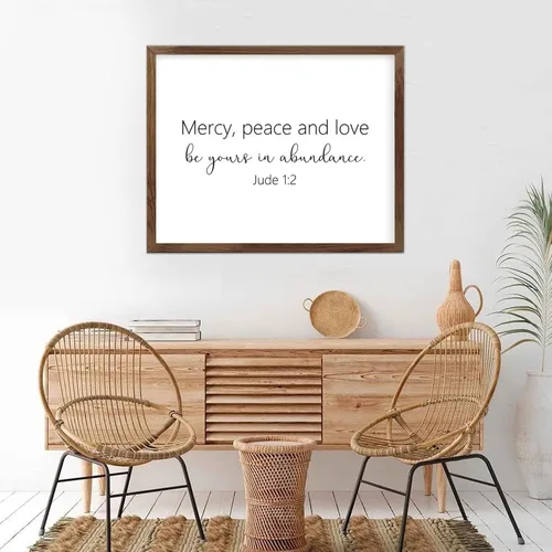 Vista 6 de Farmhouse Rustic Wood Framed Signs 16x20 Inch,Mercy,Peace and Love Be Yours in Abundance Wooden Sign with Frame Wood Sign Wall Plaque Art for