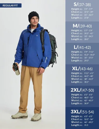 Vista 7 de baleaf Chaqueta impermeable para hombre 3 en 1 para esquí de invierno, rompevientos con capucha reflectante, plegable, con chaqueta de forro polar