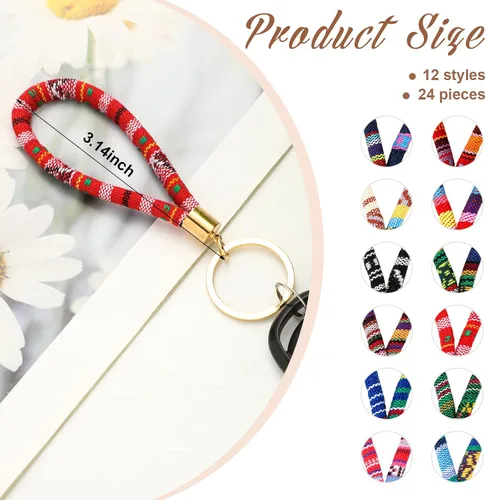 Vista 2 de Junkin 24 Pcs Boho Bulk Keychains for Women Men Cute Designer Key Chains Accessories Christmas Employee Appreciation Gifts