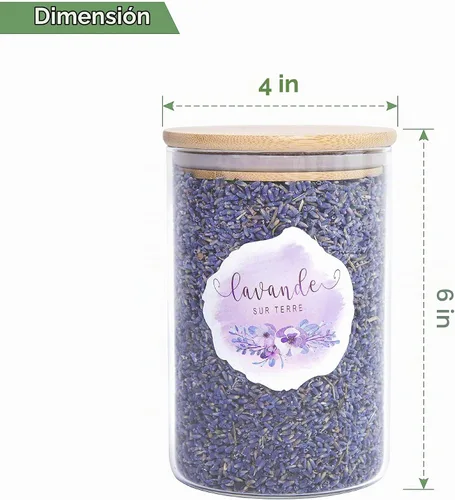 Vista 3 de Lavande Sur Terre 4 tazas de lavanda en botella de vidrio pequeña, brotes de flores de lavanda secas Highland, LV-G-2