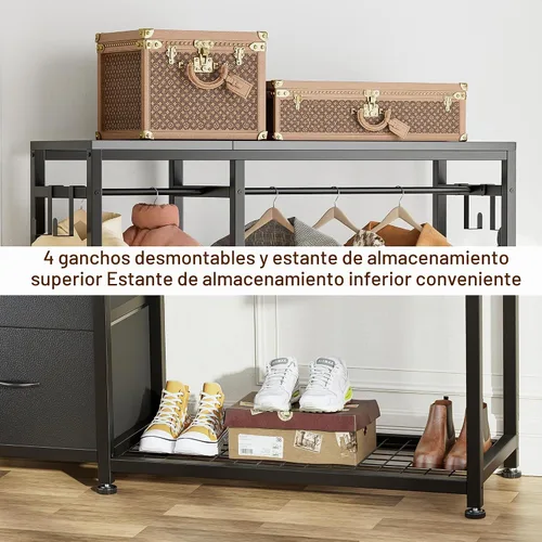 Vista 5 de Lulive - Perchero de ropa, estante resistente para colgar ropa, estantes industriales para ropa con 2 cajones de tela, 4 ganchos, 2 varillas