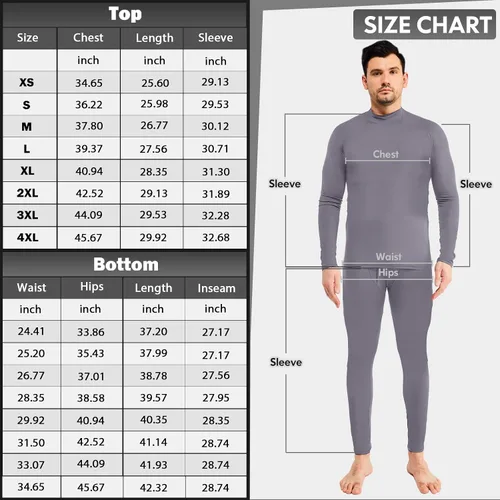 Vista 6 de CL convallaria Long Johns Thermal Underwear for Men Soft Fleece Lined Base Layer Cold Weather Top Bottom Set XS-4XL