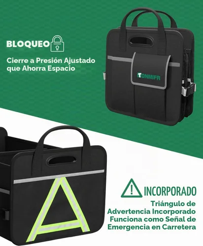 Vista 5 de Organizador de maletero de 2 compartimentos y caja de almacenamiento multicompartimentos de Oxford 600D impermeable, con tiras reflectantes y 8