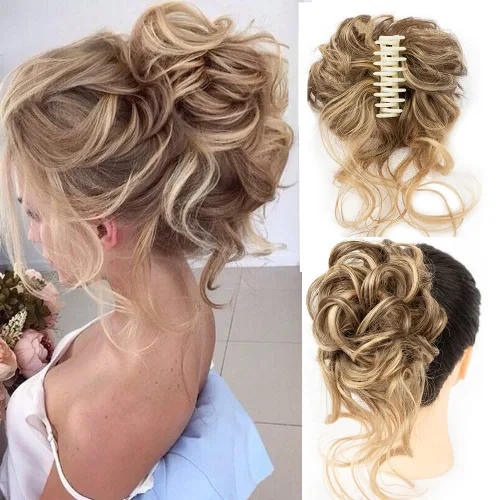 Vista 9 de 2 piezas de Extensiones de Cabello Estilo Moño Despeinado, QIAORUIXIN Extensiones de Cabello Superlargas Estilo Moño Alborotado, Envoltura Ondulada