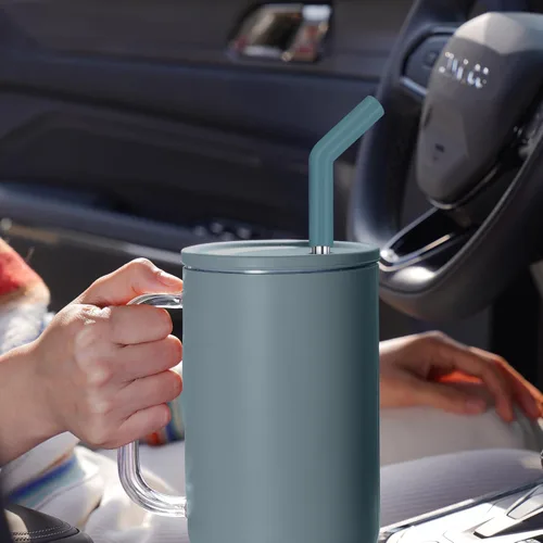 Vista 3 de Tomorotec 6 popotes de acero inoxidable con puntas de silicona para vaso Stanley de 40 onzas, juego de popotes reutilizables de 13 pulgadas