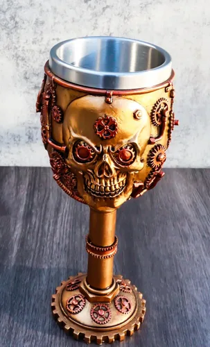 Vista 7 de Ebros Gift Golden Age Steampunk Mecánico Gearwork Skull Face Copa de vino Bebida Cáliz Figura 6 oz