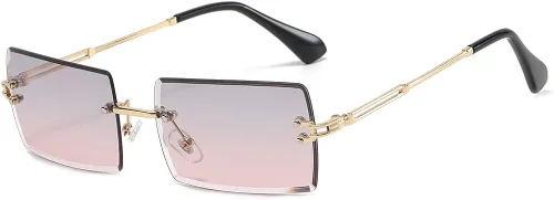 Vista 4 de KAMMPT Gafas de sol sin montura para mujeres y hombres, lentes teñidas de metal dorado, sin marco, unisex, rectángulo, lentes