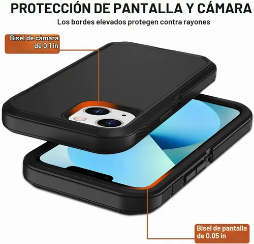 Vista 5 de Funda para iPhone 13 con funda de clip para cinturón, 2 protectores de pantalla, resistente grado militar, cuerpo completo, a prueba de golpes, a