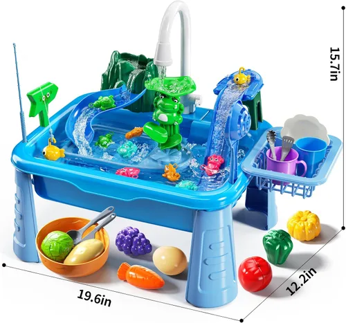 Vista 3 de JUKUDAHU Mesa de Juego de Agua y Fregadero de Juguetes para Niños de 2 3 4 5 6 Años de Edad - Cocina al Aire Libre con Agua Corriente