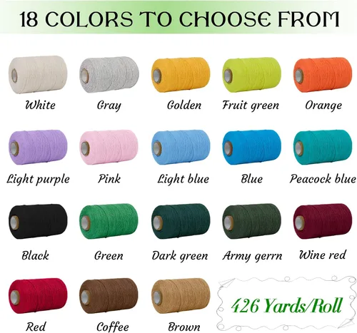 Vista 7 de Cuerda de macramé de algodón natural de 0.039 in x 426 yardas, cuerda de colores para manualidades, fabricación de joyas, colgar en la pared Verde