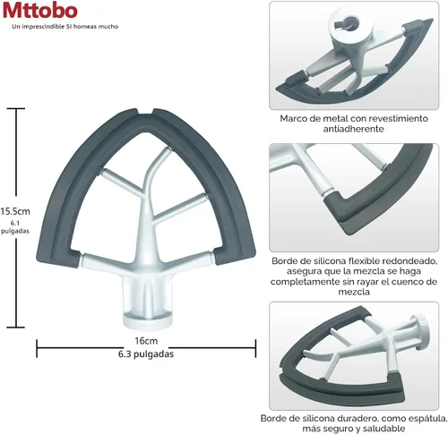 Vista 3 de Batidor de borde flexible para KitchenAid de 4.5/5 cuartos de galón con cabezal inclinable, accesorio para batidora KitchenAid, con bordes de Gris