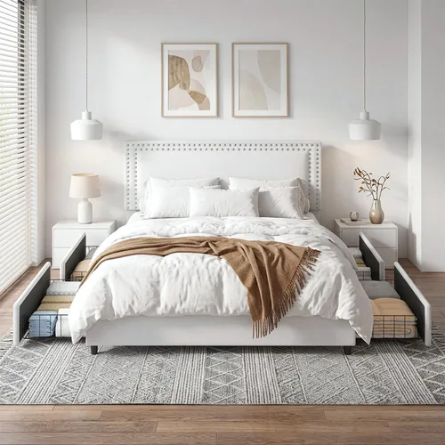 Vista 142 de VECELO Base de cama de plataforma de tamaño individual con cabecera tapizada de altura ajustable, base de colchón moderna, soporte de listones