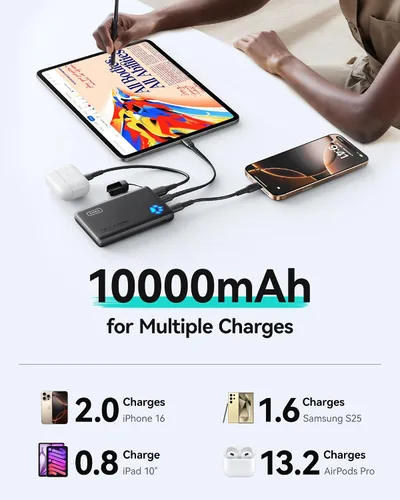 Vista 9 de INIU Cargador portátil compacto de alta capacidad para portátil de 140 W 25000 mAh y banco de energía ultra delgado de 45 W 10000 mAh