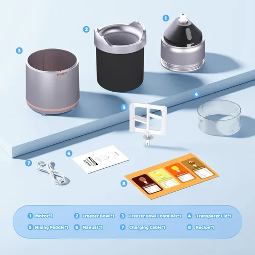 Vista 6 de BRIOBITE Máquina de helados, máquina de helado suave recargable con bajo ruido, compacta para 1-2 porciones, perfecta para sorbete, gelato, yogur