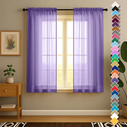 Vista 35 de YHSF Cortinas traslúcidas – Juego de 2 paneles para decoración del hogar – Elegantes cortinas de gasa sólida con bolsillo para barra