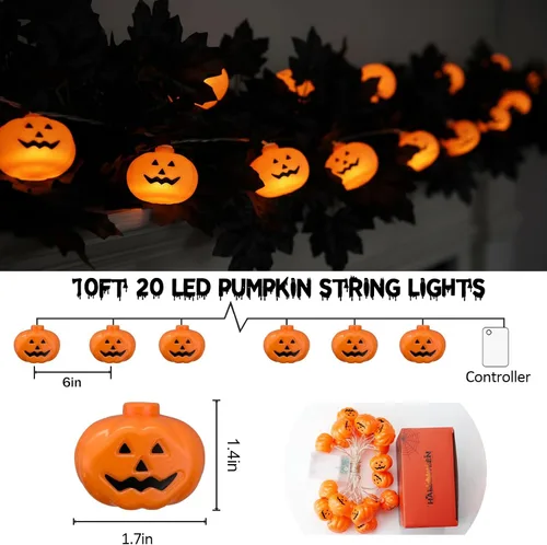 Vista 9 de Runleo Guirnalda de luces de calabaza para decoración de Halloween