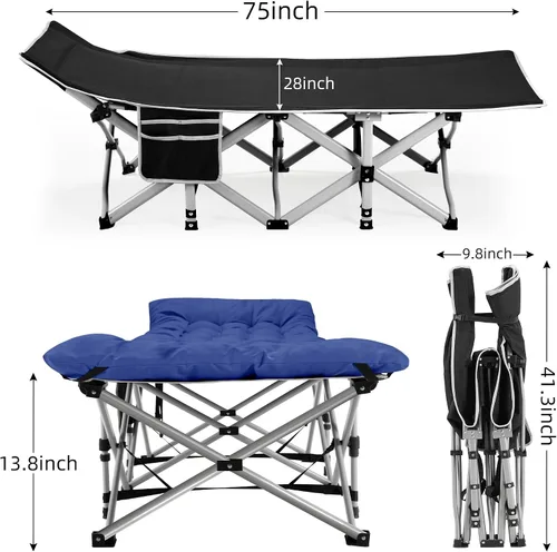 Vista 5 de Fragess - Cunas plegables de camping para adultos, cuna de 28" extra amplia con colchón removible, carga máxima de 600LBS, cunas para dormir