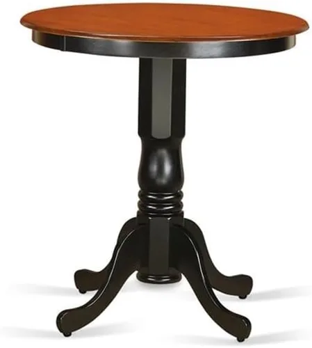 Vista 3 de East West Furniture EDQU3-BLK-W - Juego de mesa de comedor de 3 piezas de altura para encimera de cocina, contiene una mesa redonda de madera