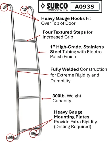 Vista 2 de Surco A093S - Escalera para furgoneta de acero inoxidable de 4 escalones, compatible con Dodge Sprinter de techo bajo 2001-06, Freightliner