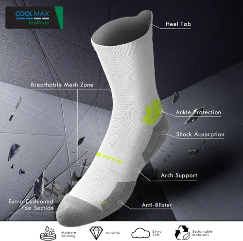 Vista 2 de BRISIRA Coolmax - Calcetines de compresión de bambú para correr, 3 pares, control de olores atléticos, amortiguadores de senderismo, con pestaña sin