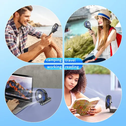 Vista 2 de HandFan Ventilador de mano portátil con cargador de batería, ventiladores de mano recargables, viento súper fuerte de 3 velocidades, mini ventilador