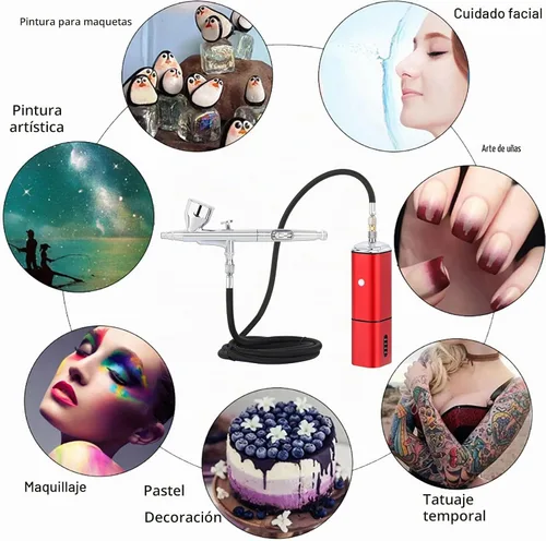 Vista 6 de Kit de aerógrafo Casubaris con compresor, kit de aerógrafo portátil recargable sin cable, pluma de aerógrafo de doble acción con parada automática
