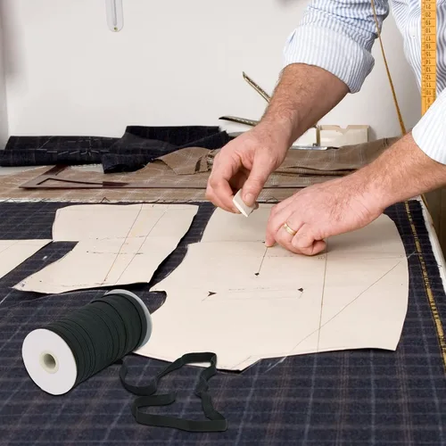 Vista 4 de Banda elástica plana para costura, 1/2 pulgada, 50 yardas de alta elasticidad, cordón elástico negro, cuerda elástica de punto para coser