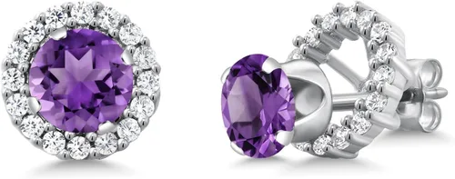 Vista 201 de Gem Stone King Aretes redondos de plata de ley 925 de 0.236 in con piedra natal extraíble para mujer