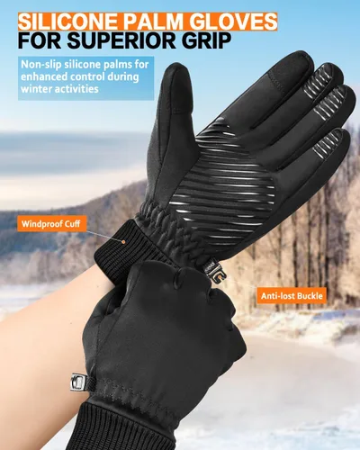 Vista 6 de Guantes de invierno para hombres y mujeres en clima frío, guantes térmicos con dedos para pantalla táctil, guantes cálidos resistentes al agua