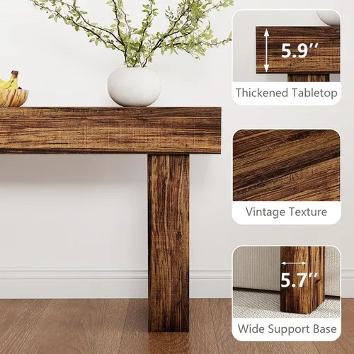 Vista 4 de Spaco Mesa Consola Larga de 63'', Mesa de Entrada Estilo Granja de 2 Niveles Mesa de Sofá con Almacenamiento, Mesa de Madera Detrás del Sofá