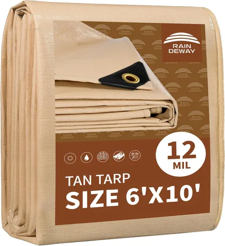 Vista 68 de RAINDEWAY Lonas de 4x8 pies, lona multiusos de poliéster a rayas de 12 mil, impermeable, con ojales y bordes reforzados, lonas rojas/blancas