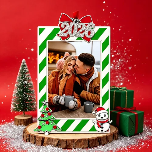Vista 2 de WANSHUNLMI Marco de fotos verde 2026, marco de fotos de metal para Navidad, decoración de árbol de Navidad, mesa o árbol de Navidad, de dos maneras