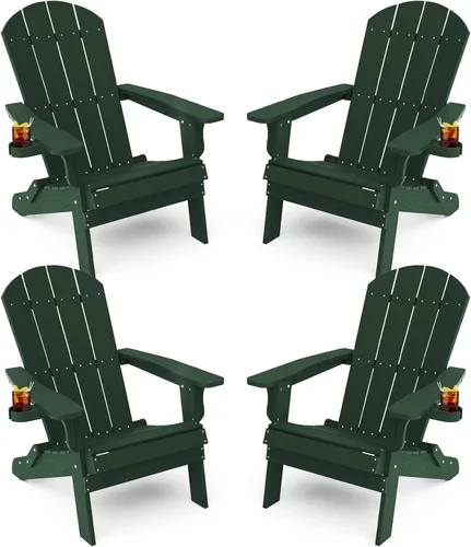 Vista 19 de YEFU Silla Adirondack, silla Adirondack de plástico de gran tamaño, sillas plegables para exteriores con soporte para tazas, silla de césped