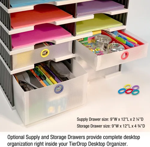 Vista 6 de Ultimate Office Organizador de bandeja de cartas de escritorio con base de almacenamiento elevadora, unidad de 4 compartimentos