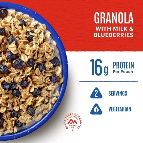 Vista 3 de Mountain House granola con leche y arándanos Comida liofilizada para mochileros y camping Pack de 6