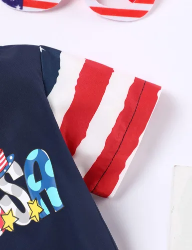Vista 7 de Conjunto de ropa de verano para el 4 de julio, para el Día de la Independencia, camisa y pantalones cortos